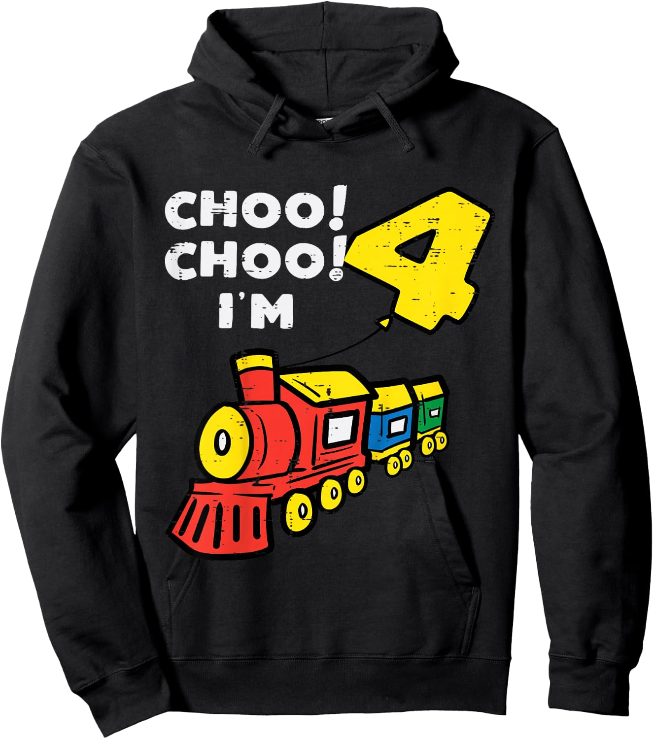 Kids 4th Birthday Train Choo Choo Im 4 Year Old Bday Boys Kids Hoodie - Hoodie | Black