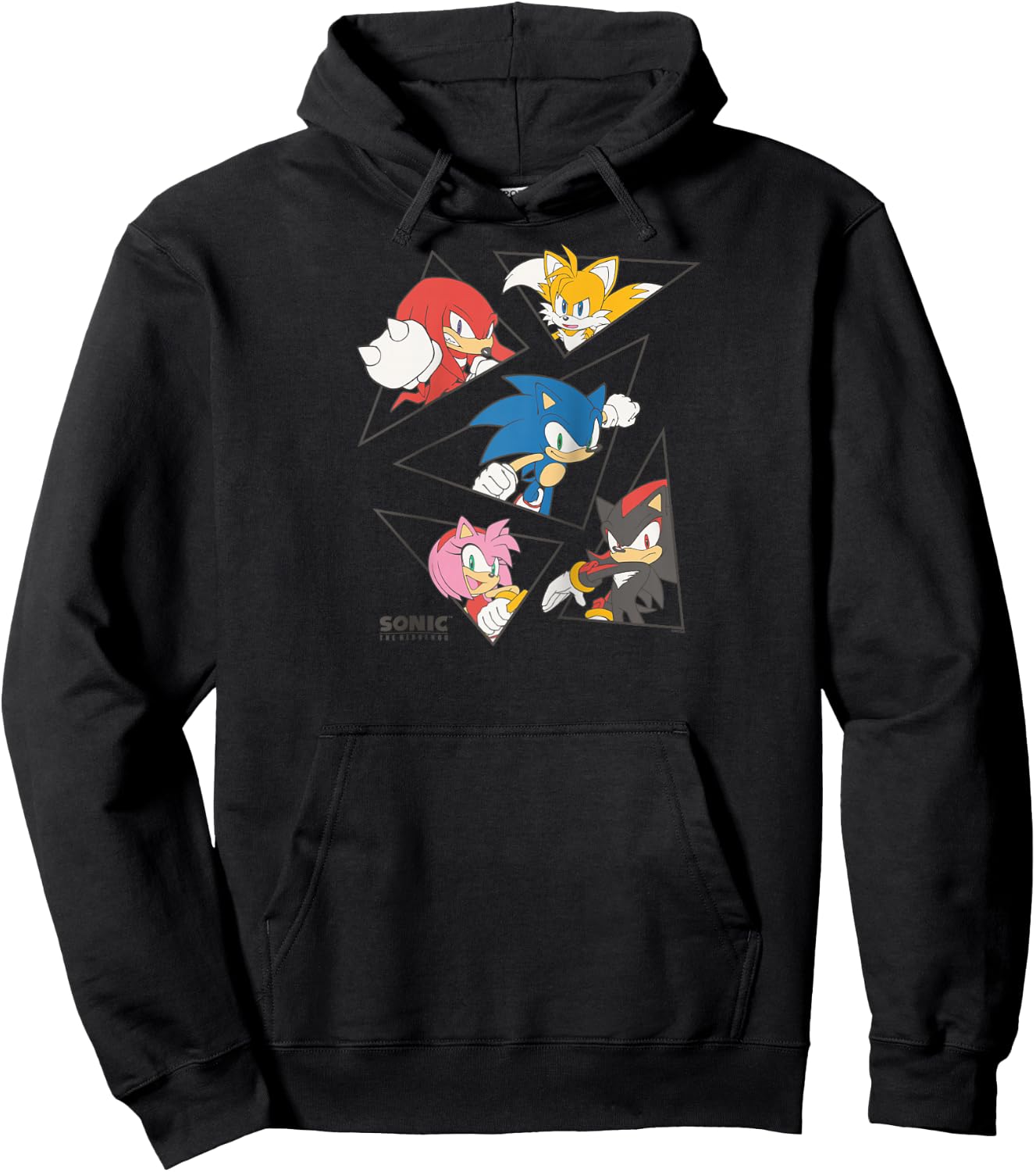 Sonic The Hedgehog Main Characters Triangle Portraits Retro Raglan Baseball Hoodie - Hoodie | Black
