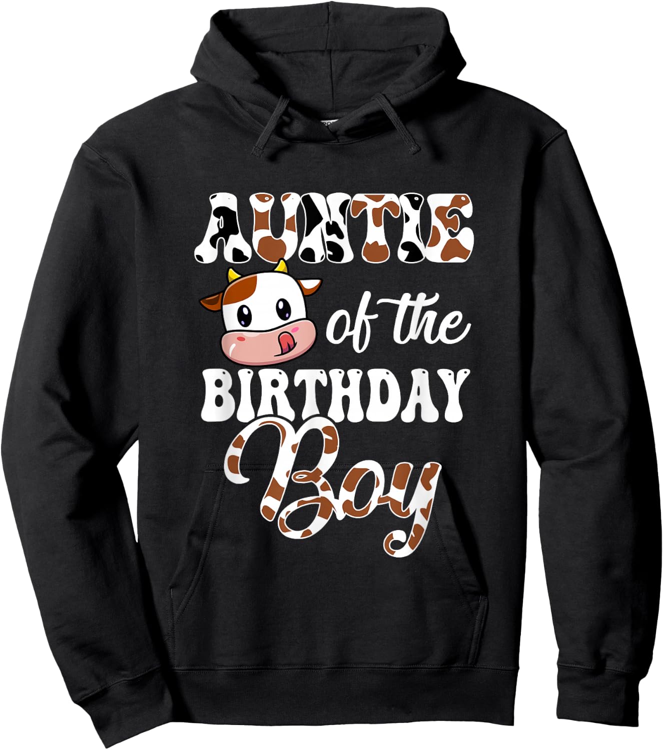 Auntie Of The Birthday Boy Cow Farm 1St Birthday Boy Hoodie - Hoodie | Black