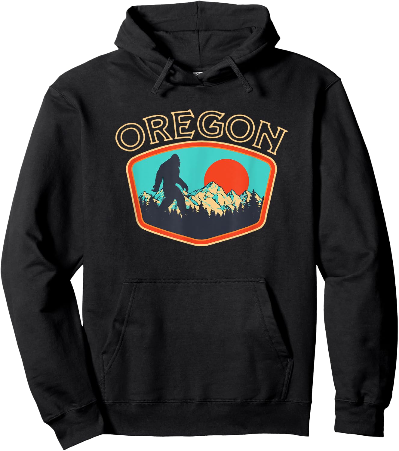 Oregon Bigfoot Vintage Outdoor Badge Retro Style Graphic Hoodie - Hoodie | Black