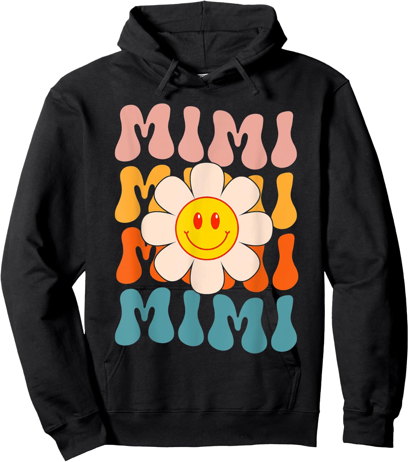 Retro Groovy Mimi Happy Face Smile Cute Daisy Flower Grandma Hoodie - Hoodie | Black