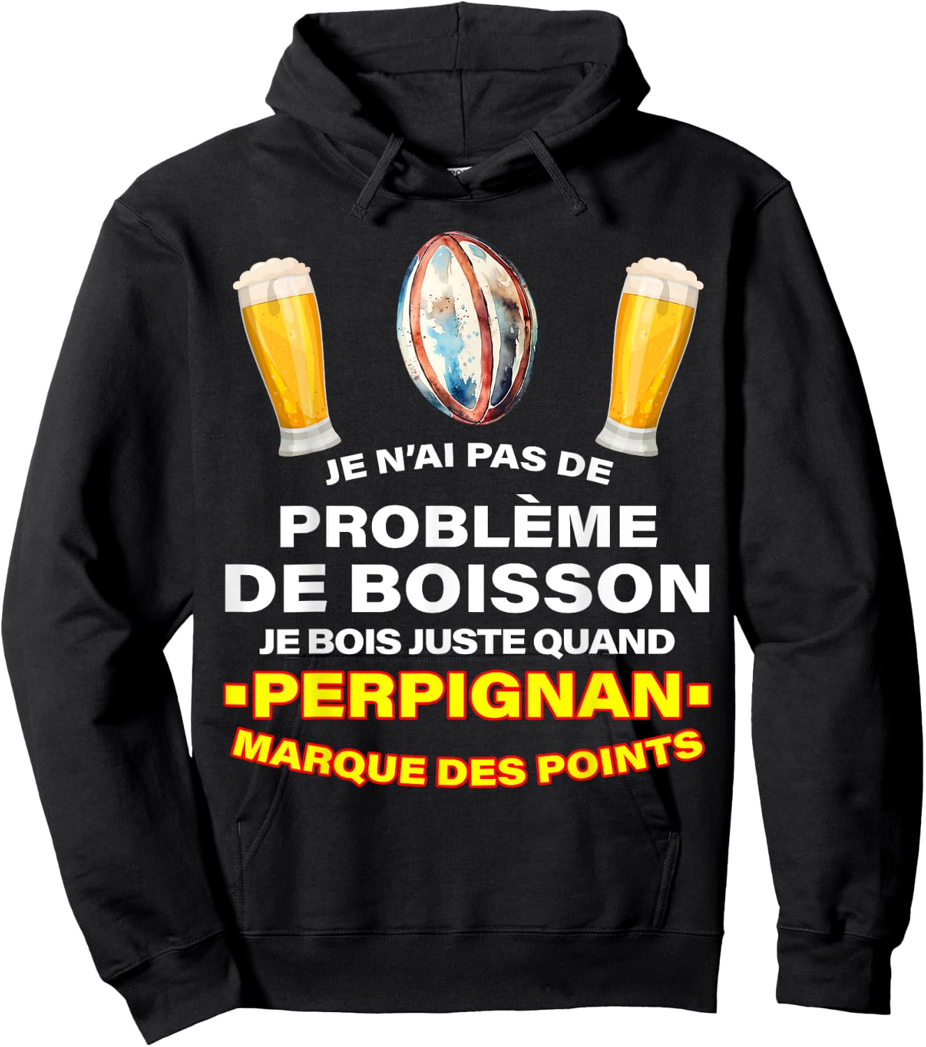 Rugby USAP Supporter Perpignan Essays And Aperitif Beer , Black, S Hoodie - Hoodie | Black