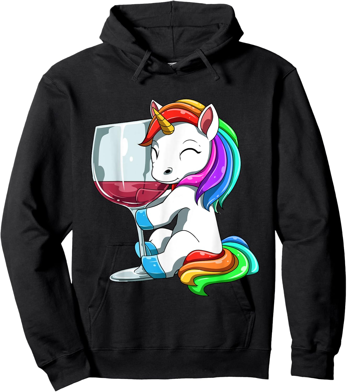 Funny Wine Unicorn Drinking Hoodie - Hoodie | Black