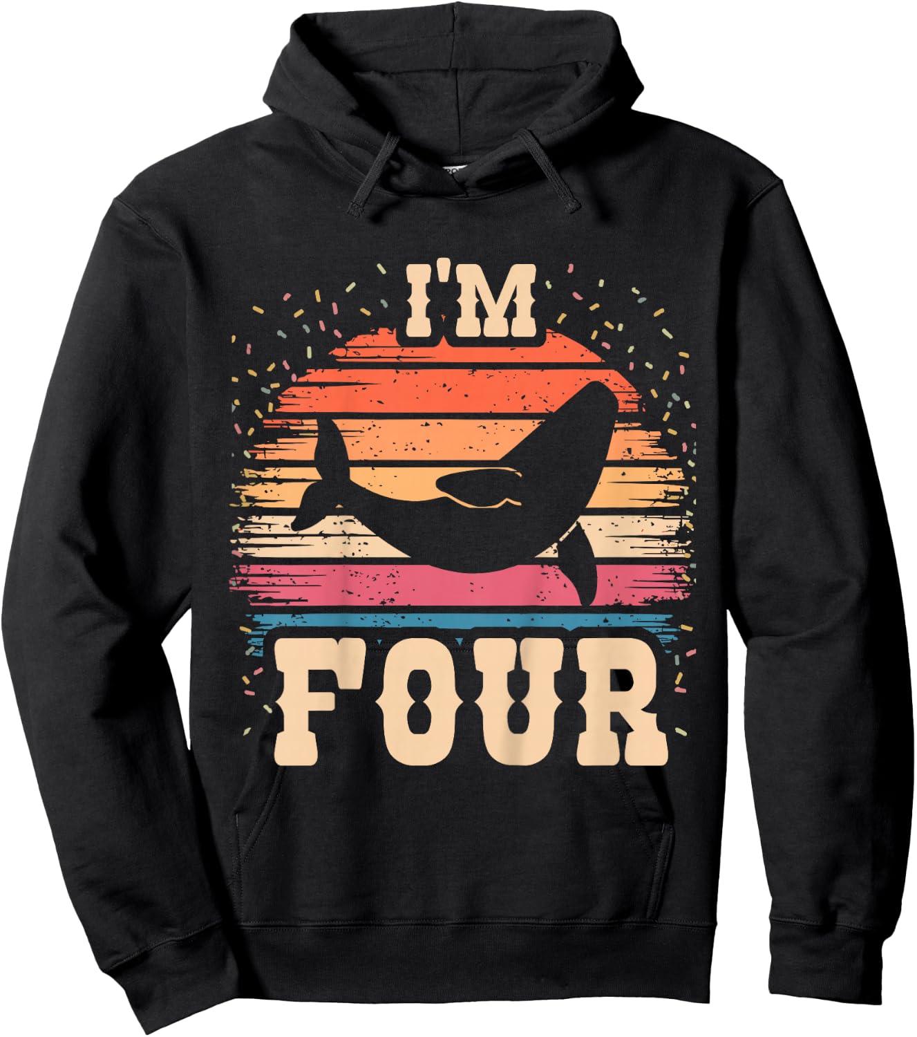 Kids Whale 4 Year Old Birthday Boy Girl 4th Whale Birthday Hoodie - Hoodie | Black