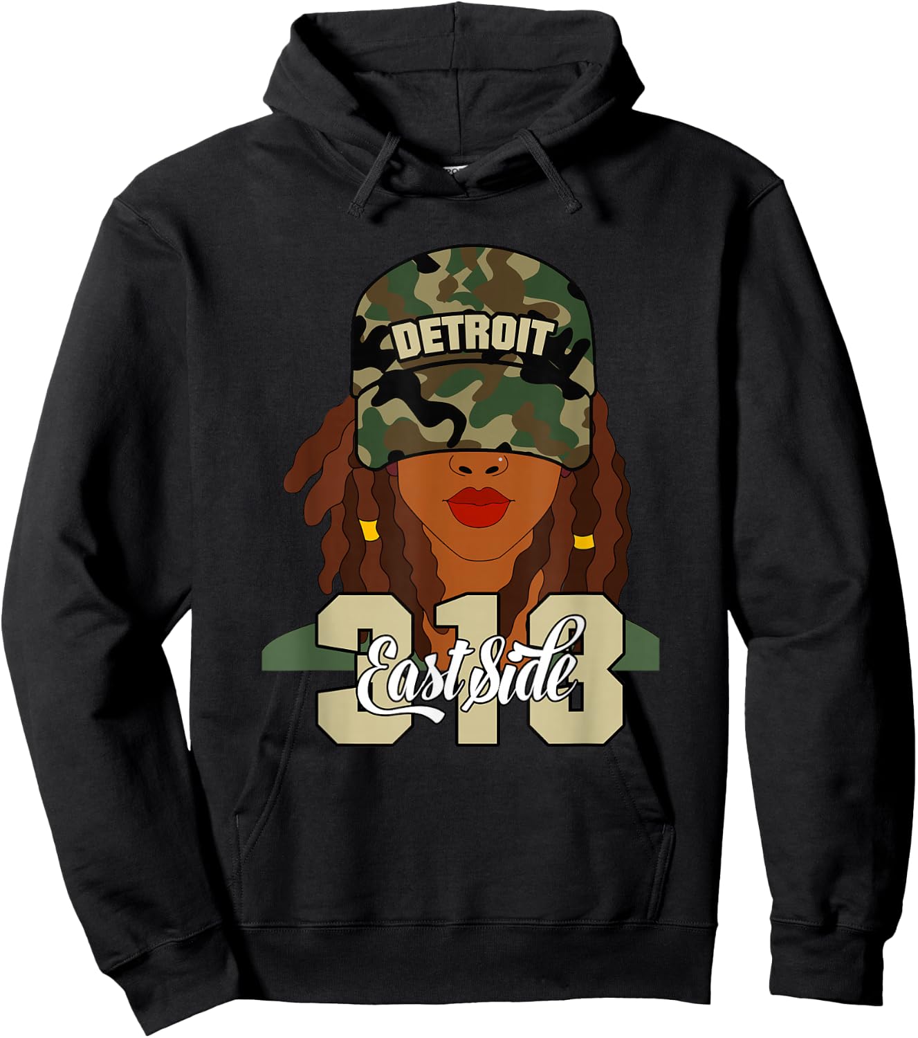 Detroit 313 East Side Hood Black Woman Camo Locs Hoodie - Hoodie | Black