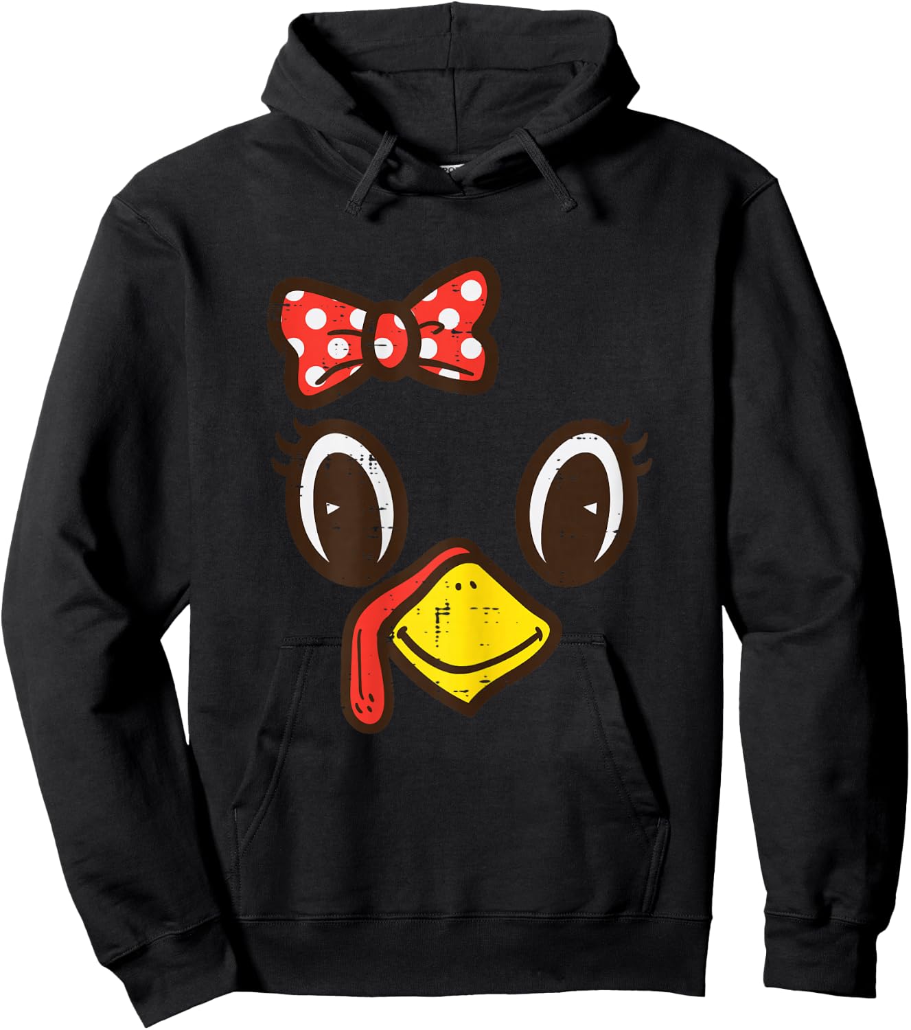 Cute Turkey Face Ribbon Thanksgiving Kid Toddler Girls Women Hoodie - Hoodie | Black