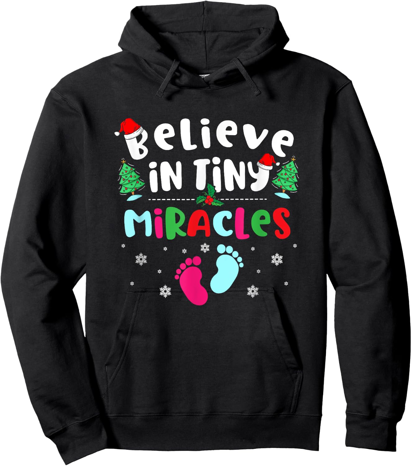 Xmas Believe In Tiny Miracles Christmas NICU Nurse Hoodie - Hoodie | Black