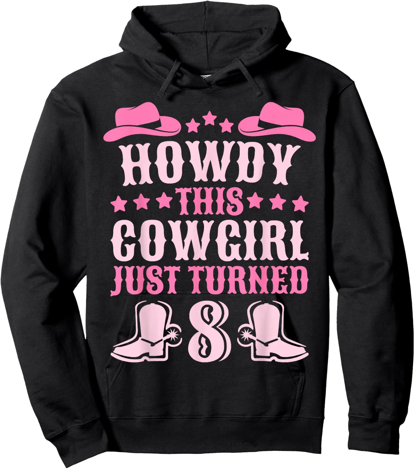 8yr Birthday Cowgirl Western 8 Year Old Girl 8th Birthday Hoodie - Hoodie | Black