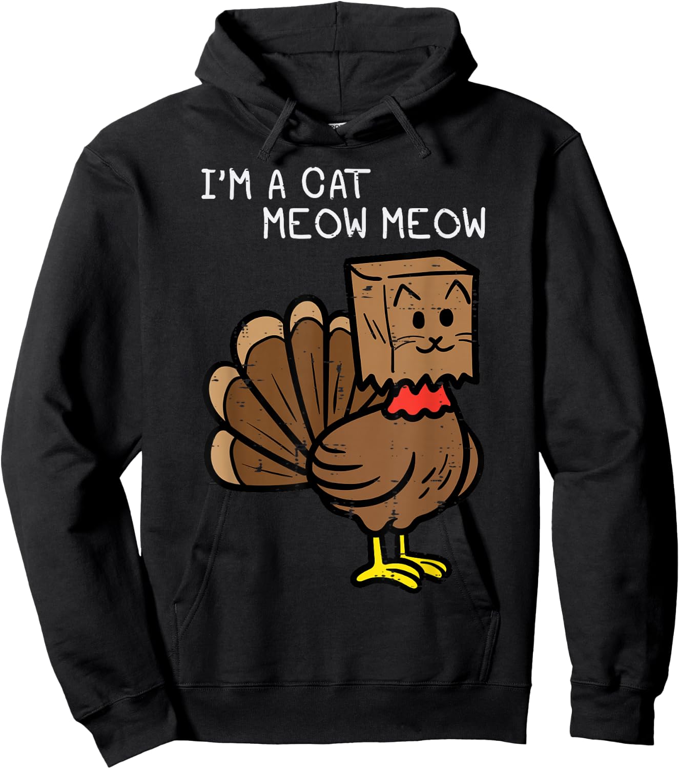 Thanksgiving Turkey Cat Meow Funny Women Men Girls Boys Kids Hoodie - Hoodie | Black