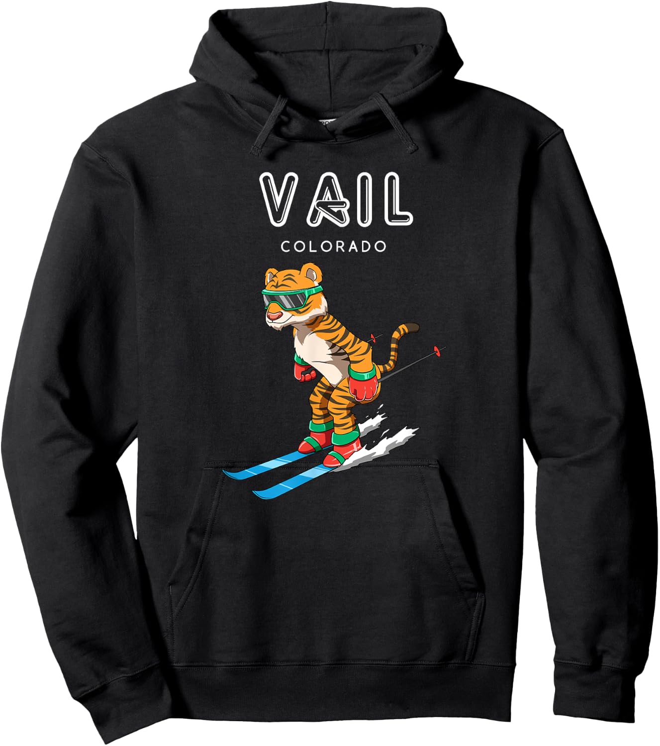 Vail Colorado - Funny Ski Tiger Hoodie - Hoodie | Black