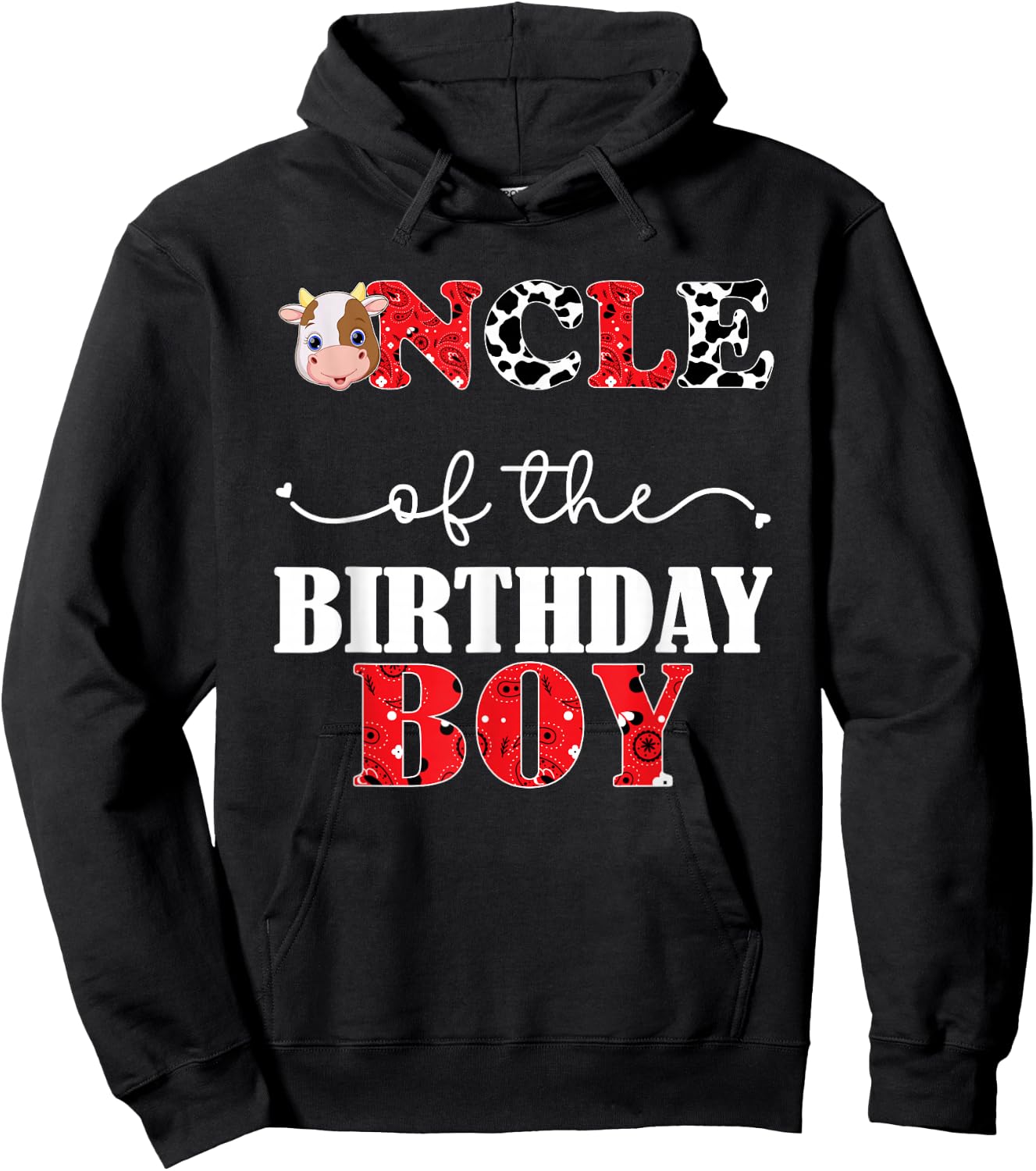 Uncle of the Birthday for Boys Cow Farm 1st Birthday Cow Hoodie - Hoodie | Black
