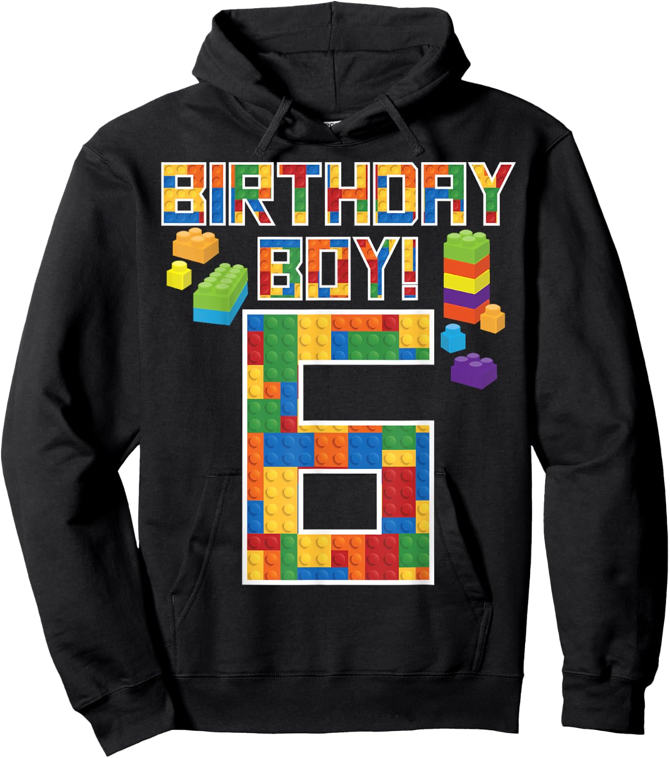 Cute 6th Birthday Gift 6 Years Old Block Building Boys Kids Hoodie - Hoodie | Black