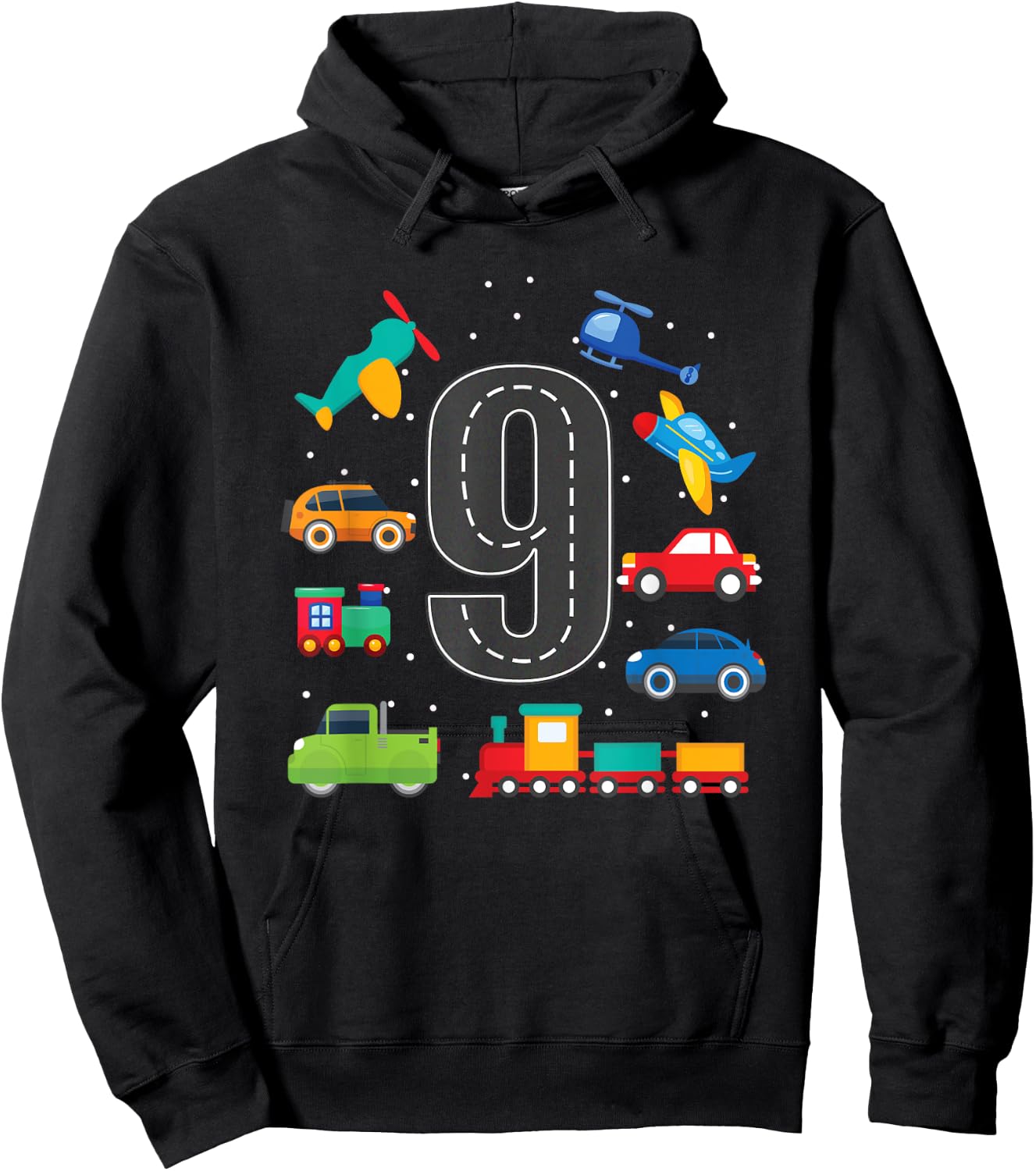 9 Year Old Transportation Birthday Boy 9th Toddler Truck Car Hoodie - Hoodie | Black