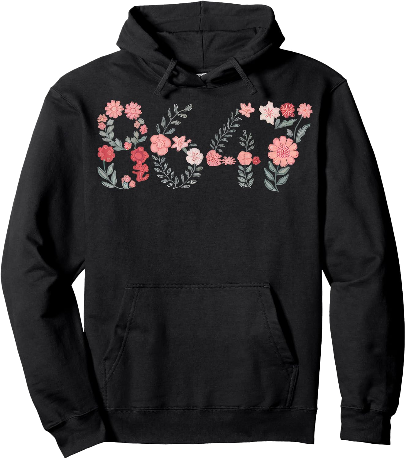 8647 Subtle Anti Trump 86 47 Floral Boho Style Hoodie - Hoodie | Black