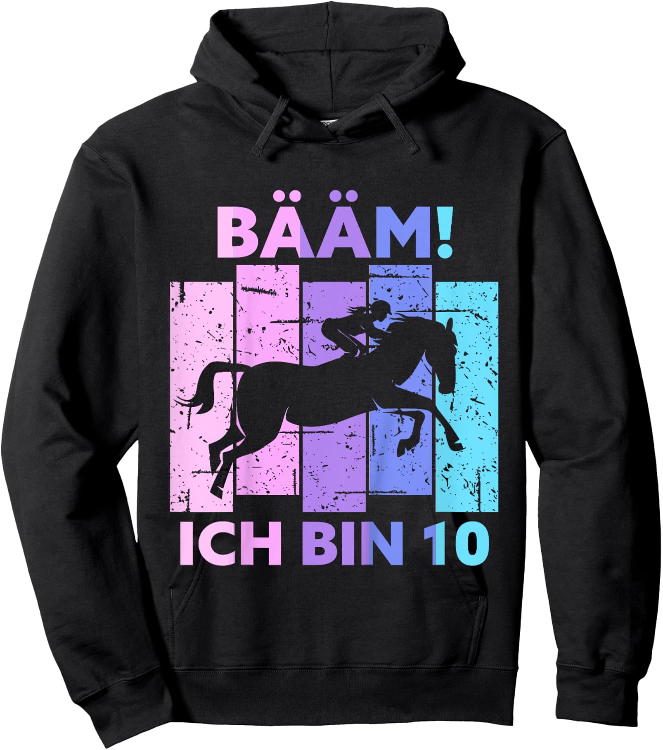 Children's 10th Birthday Girl Ten Years Old Horse BÄM! I Am 10 , black Hoodie - Hoodie | Black