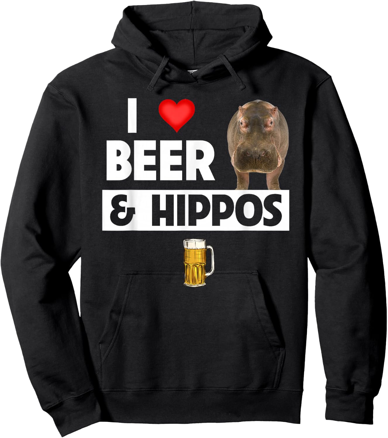 I Love Beer and Hippos Drinking Wildlife Safari Animals Hoodie - Hoodie | Black
