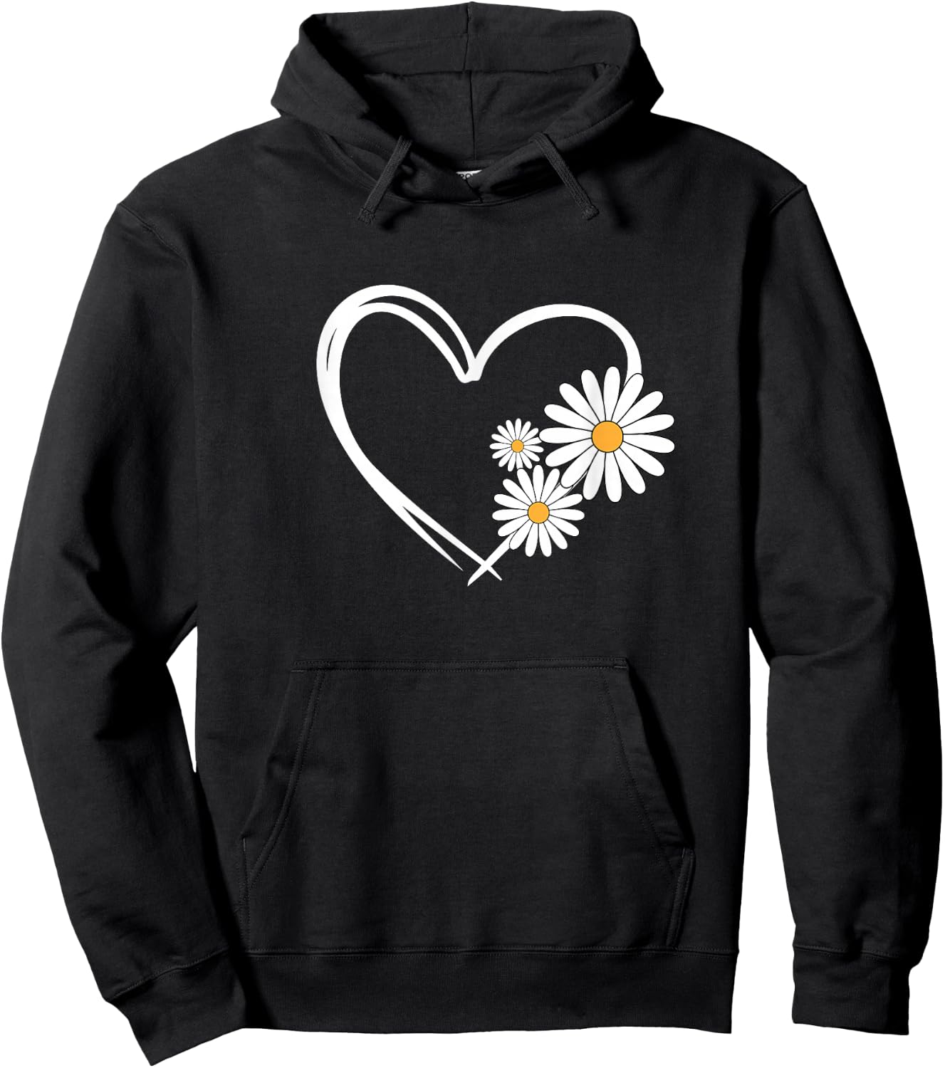 Heart With Daisy Flowers, Daisies With Heart Outline Hoodie - Hoodie | Black