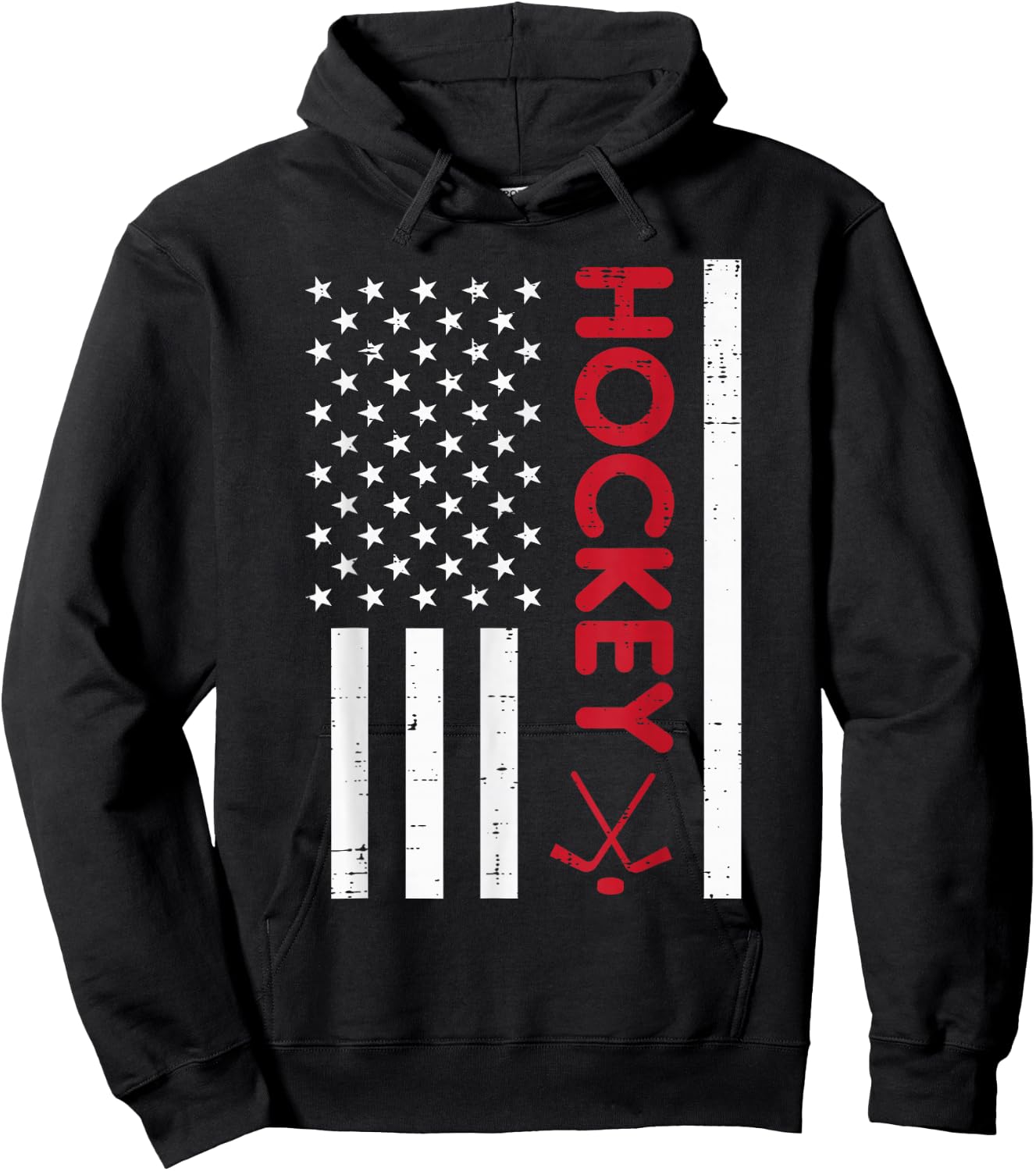American Flag Red Ice Hockey Vintage Patriotic Player Goalie Hoodie - Hoodie | Black