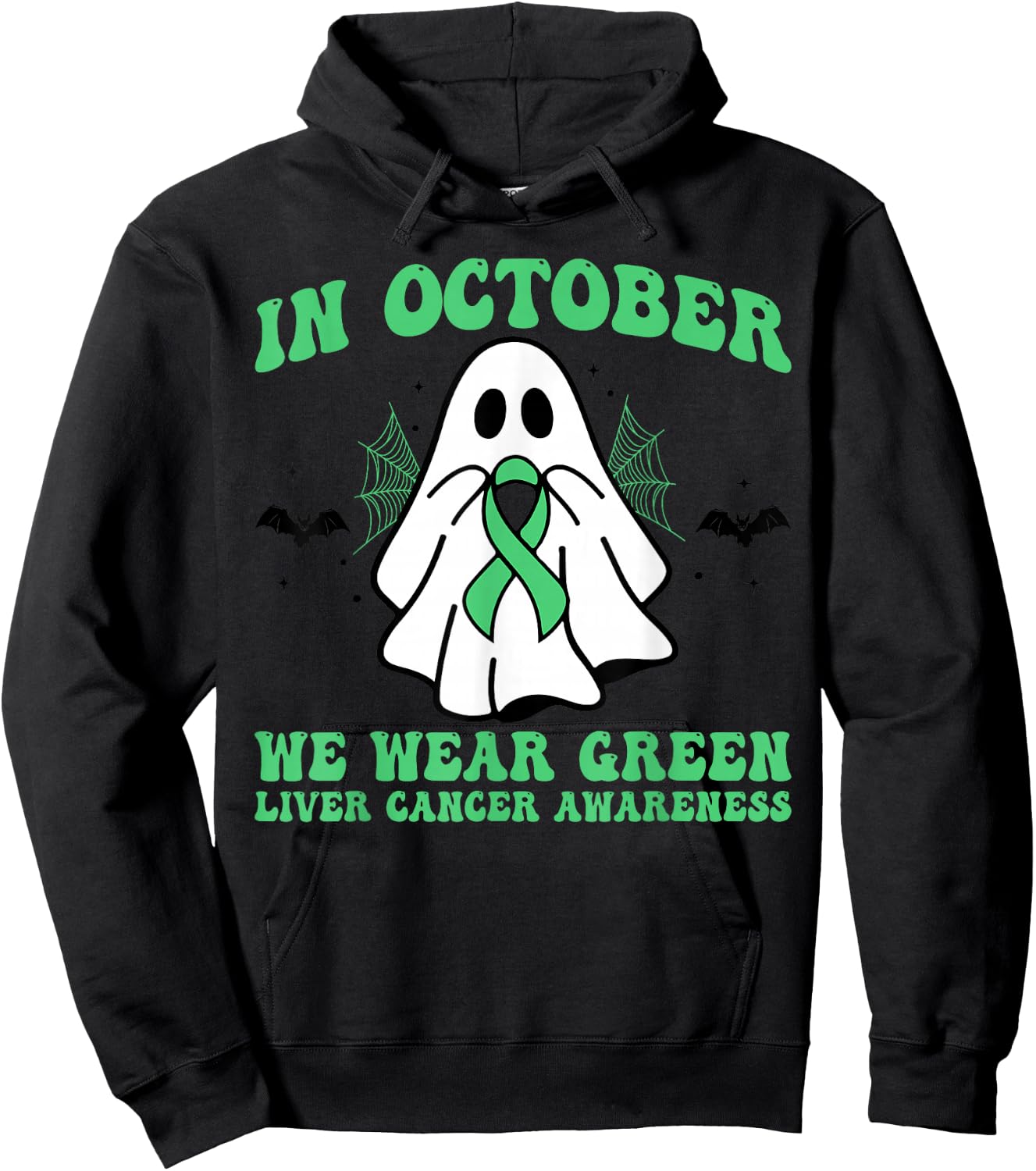 In October We Wear Green Liver Cancer Awareness Halloween Hoodie - Hoodie | Black