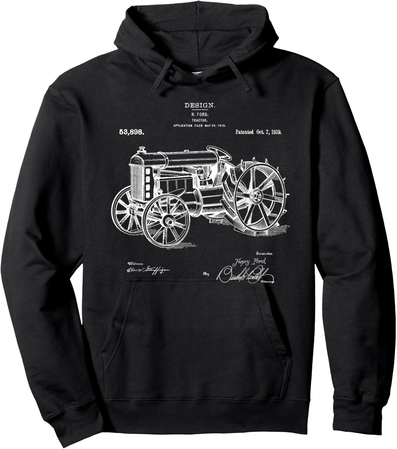Classic Vintage Patent 1919 Farm Tractor Gift Hoodie - Hoodie | Black