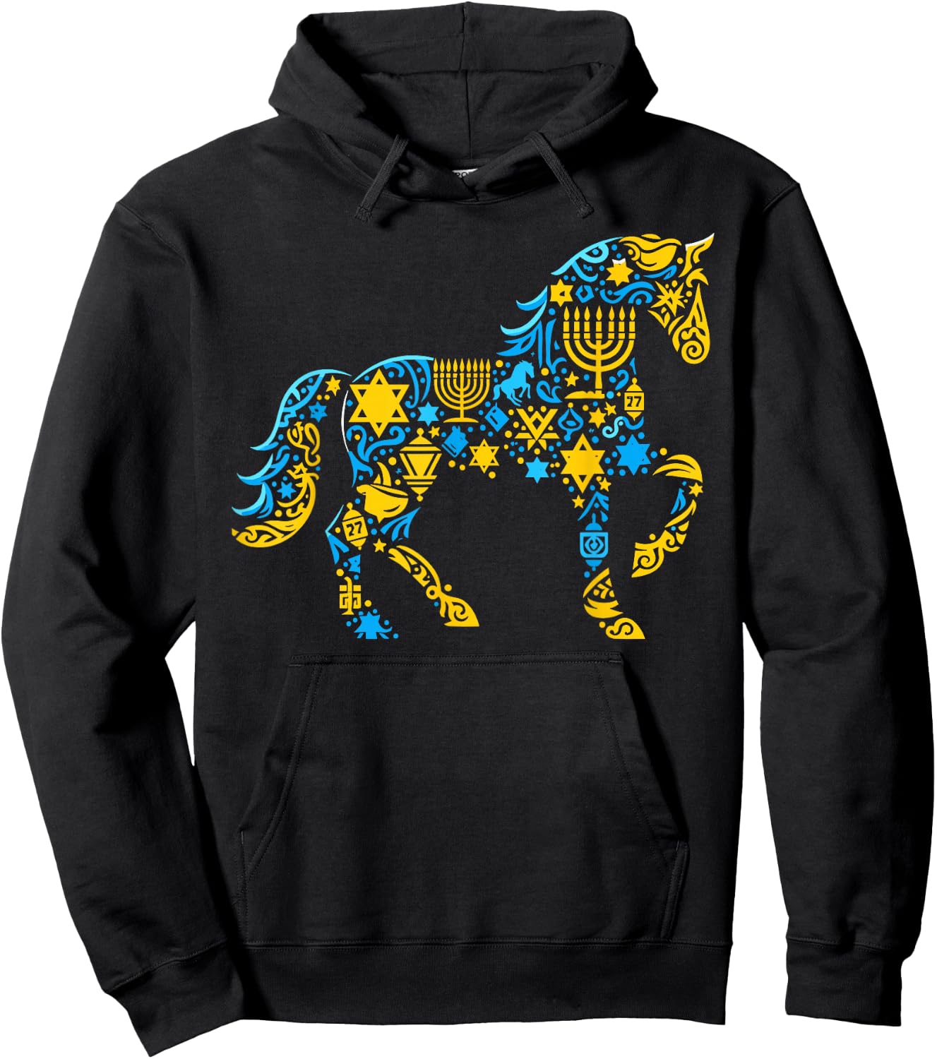 Horse Menorah Dreidel Jewish Hanukkah Kids Hoodie - Hoodie | Black