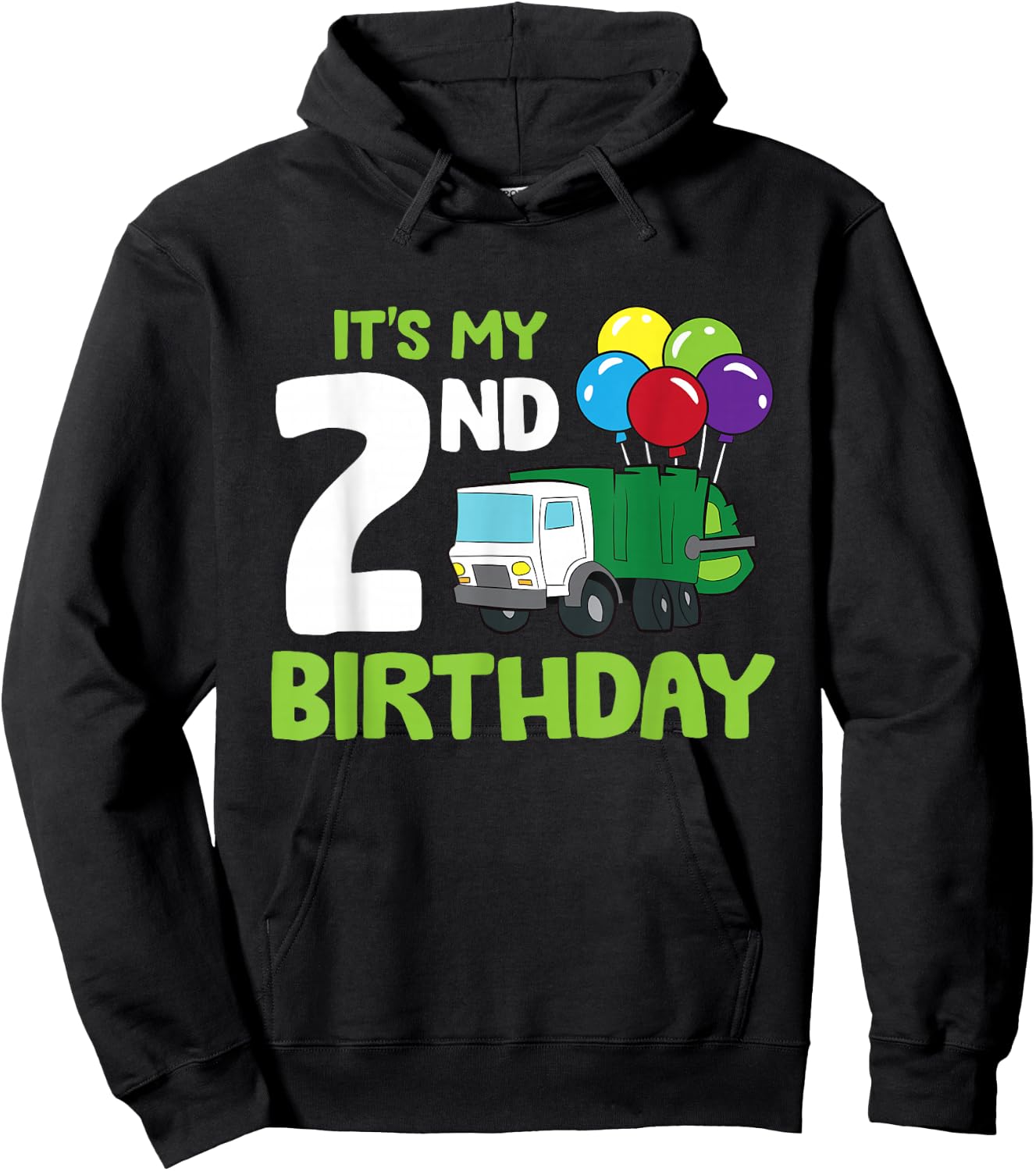 It's My 2nd Birthday Garbage Truck 2nd Birthday Hoodie - Hoodie | Black