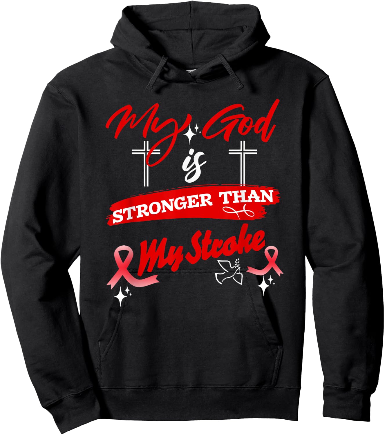 Stroke Warrior My God Is Stronger Than My Stroke Red Ribbon Hoodie - Hoodie | Black