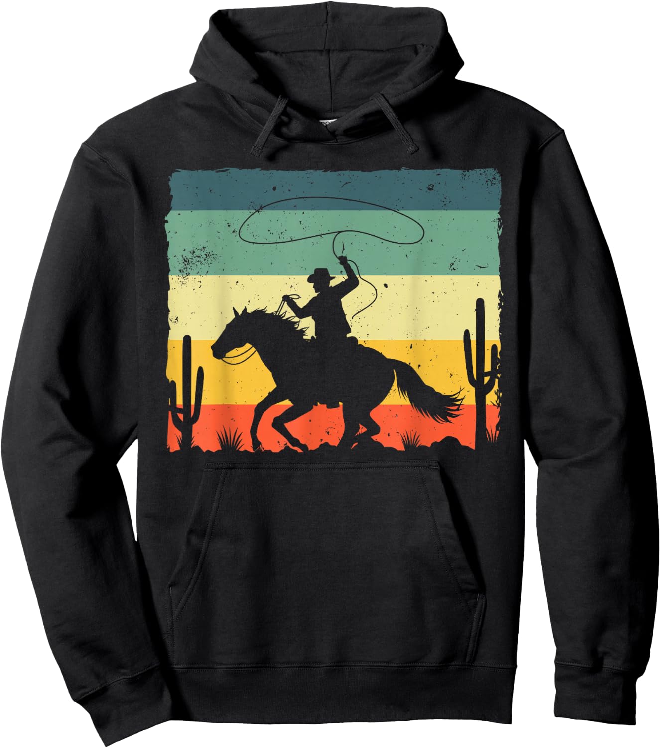 Retro Western Cowboy Design Boys Rider Cowboy , black Hoodie - Hoodie | Black