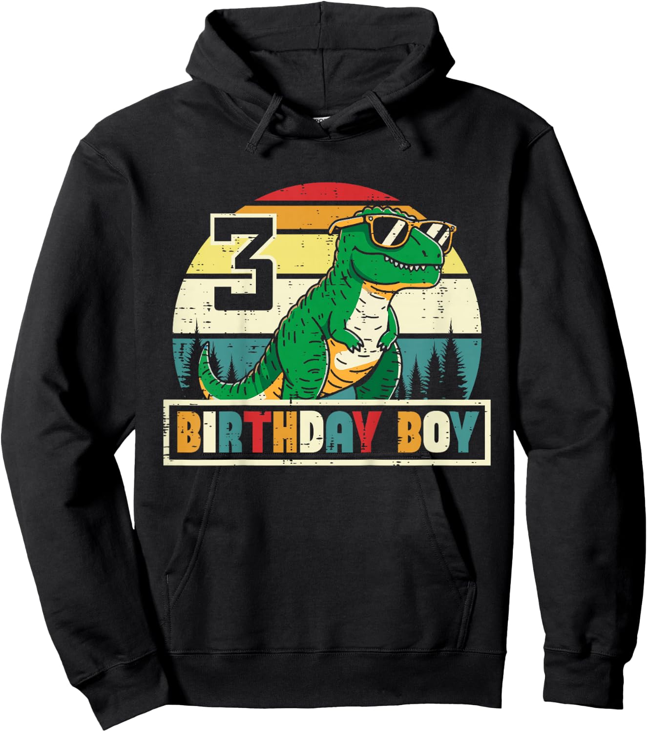 Kids 3 Birthday Boy Dino Trex Retro 3rd Bday Three Year Boys Kids Hoodie - Hoodie | Black