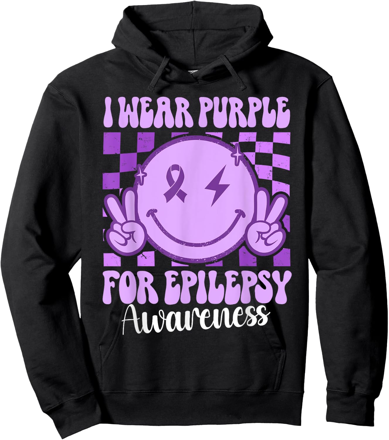 I Wear Purple For Epilepsy Awareness Smile Face Epilepsy Hoodie - Hoodie | Black