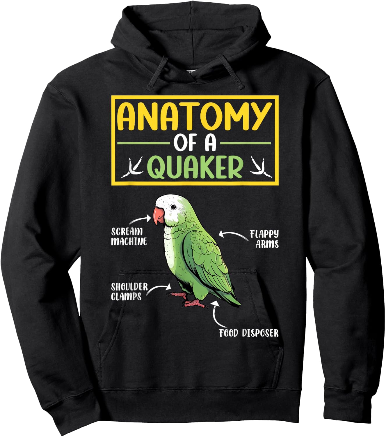 Quaker Parrot Gifts -Child Classic Graphic - Quaker Parrot Design - Black - Small - Short Sleeve - Cotton Blend - Machine Wash - - Pull On - 1 Count - All Seasons Hoodie - Hoodie | Black