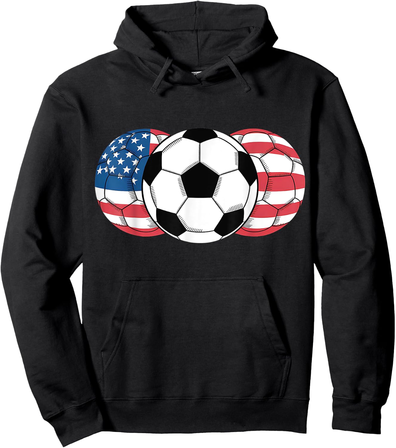 Soccer Red White Blue American Flag 4th of July Hoodie - Hoodie | Black