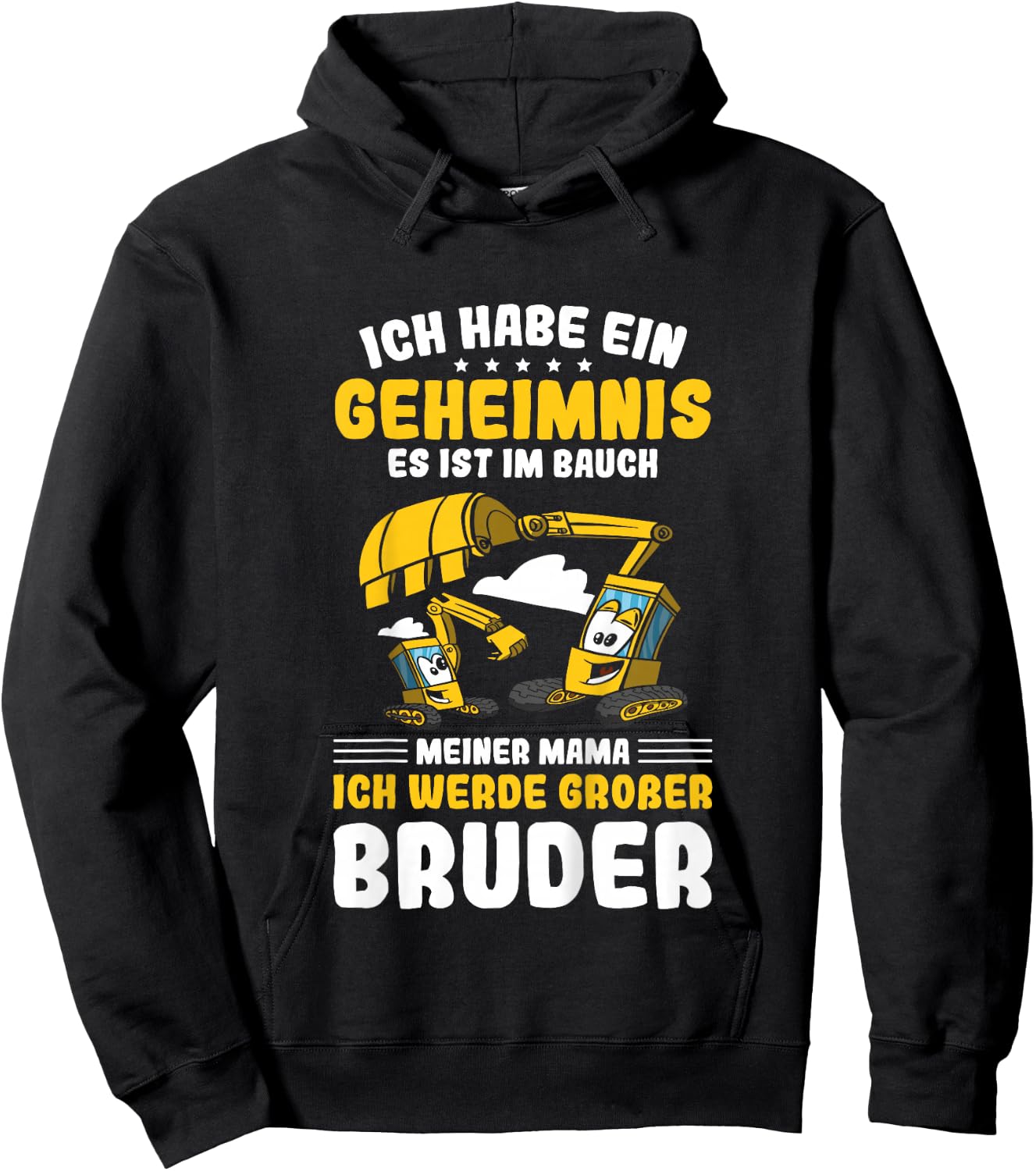 Children's Excavator Funny with German Text "Ich Werde Großer Bruder", black Hoodie - Hoodie | Black