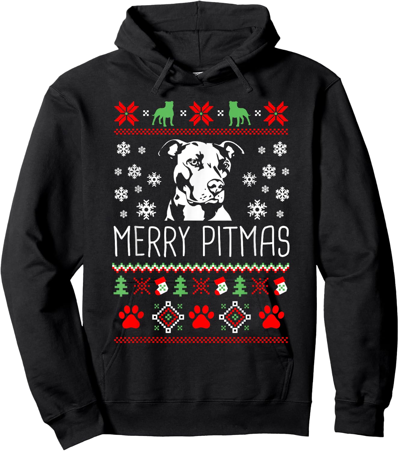 Pitbull Lovers Merry Pitmas Ugly Christmas Theme Hoodie - Hoodie | Black