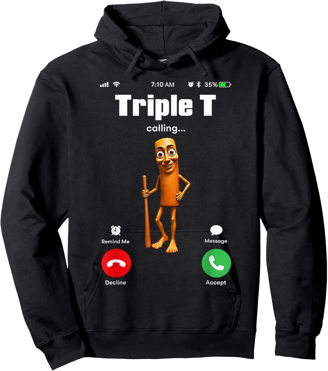 Tung Tung Tung Sahur is Calling Meme Funny Brainrot Triple T Hoodie - Hoodie | Black