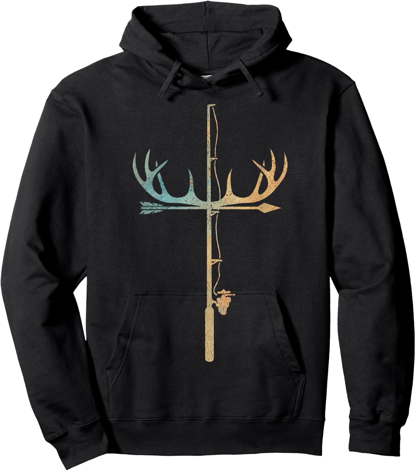 Antler Fishing Rod Cross God Family Hunting Fishing Hoodie - Hoodie | Black