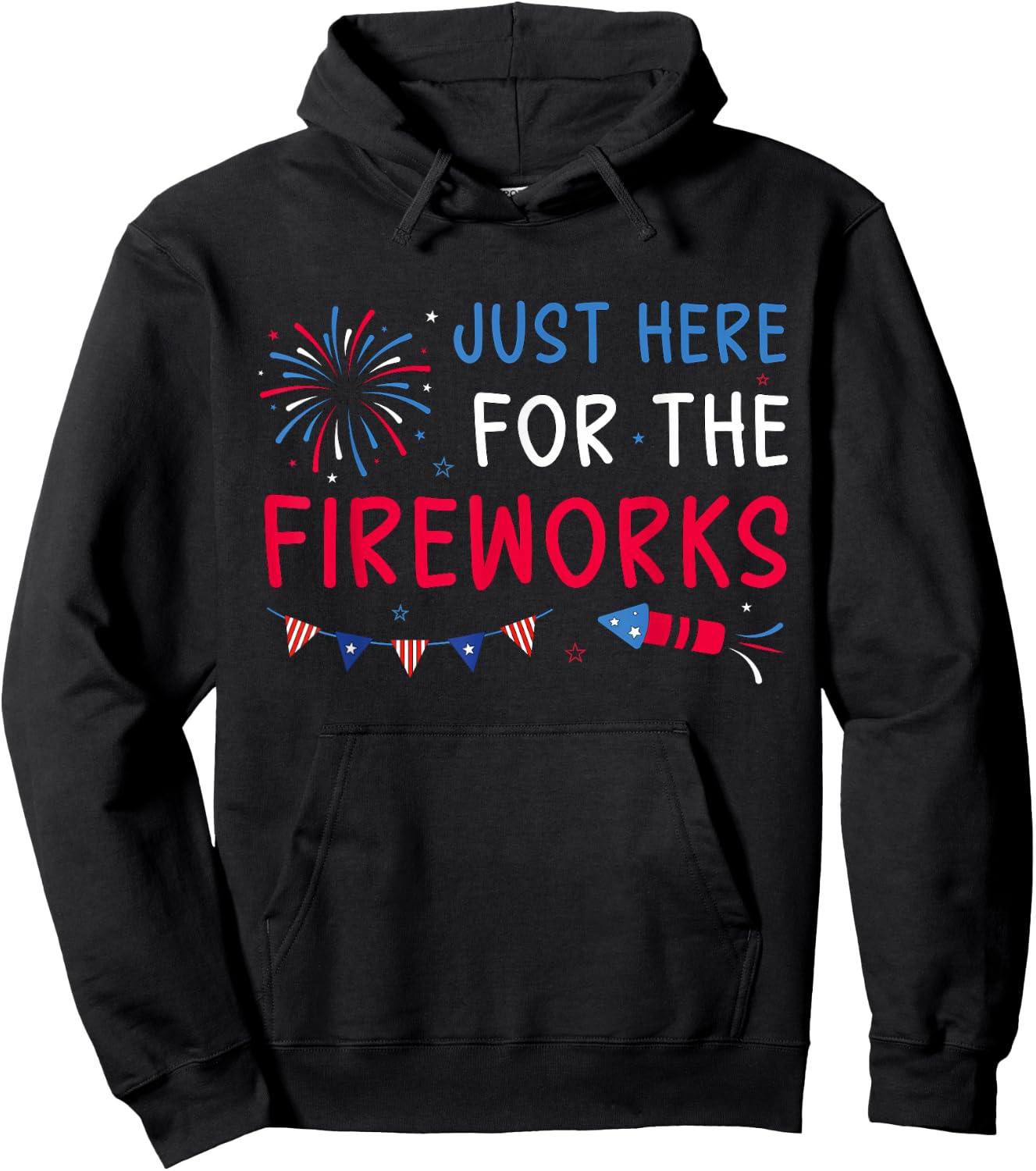 Just Here for The Fireworks Patriotic Couples 4th of July Hoodie - Hoodie | Black