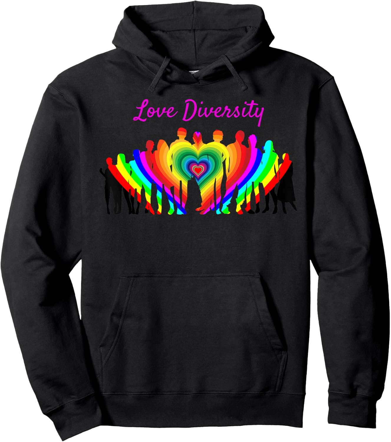 Love Diversity Rainbow Heart People Hoodie - Hoodie | Black