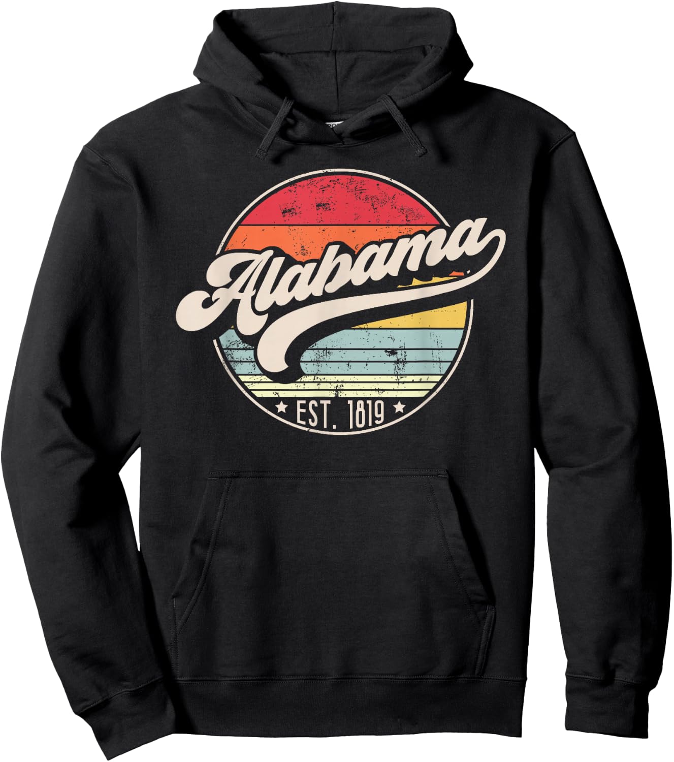 Retro Alabama Home State AL Cool 70s Style Sunset Hoodie - Hoodie | Black