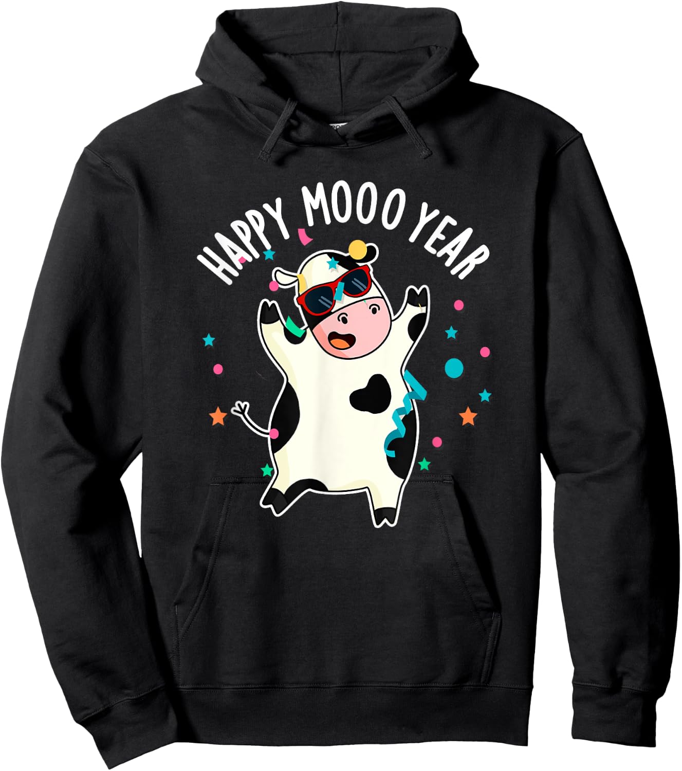 Happy Moo Year Funny Cow Pun Hoodie - Hoodie | Black