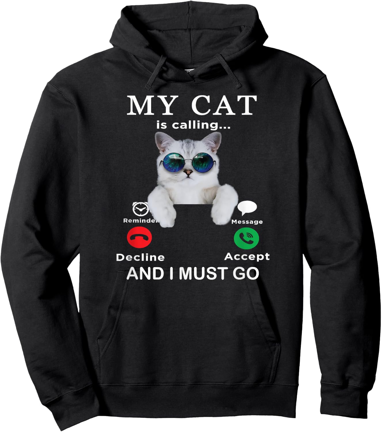 My Cat is Calling & I Must Go funny cat with glasses pets Women Kids Hoodie - Hoodie | Black