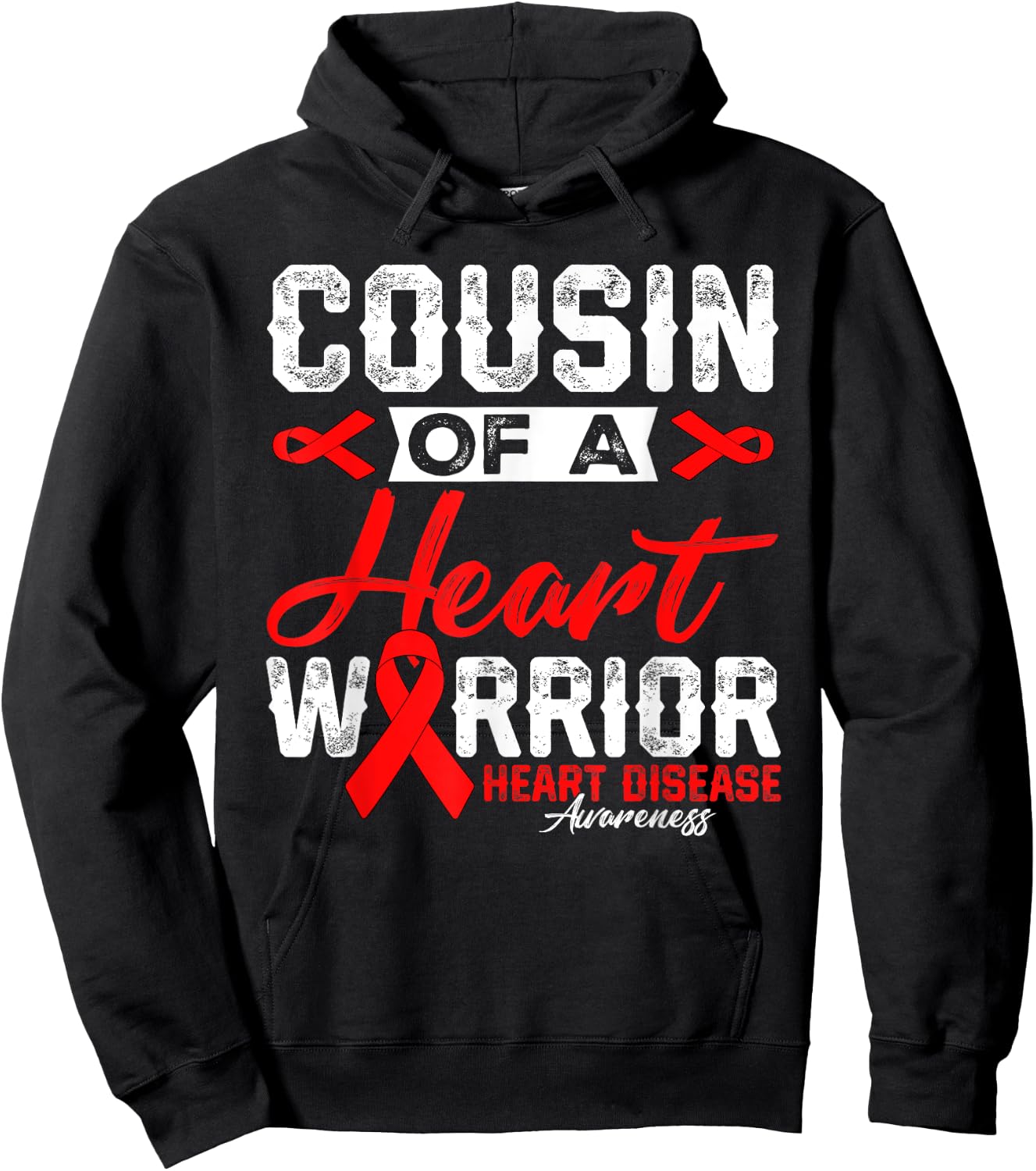 Cousin Of A Heart Warrior Heart Disease Red Ribbon Men Women Hoodie - Hoodie | Black