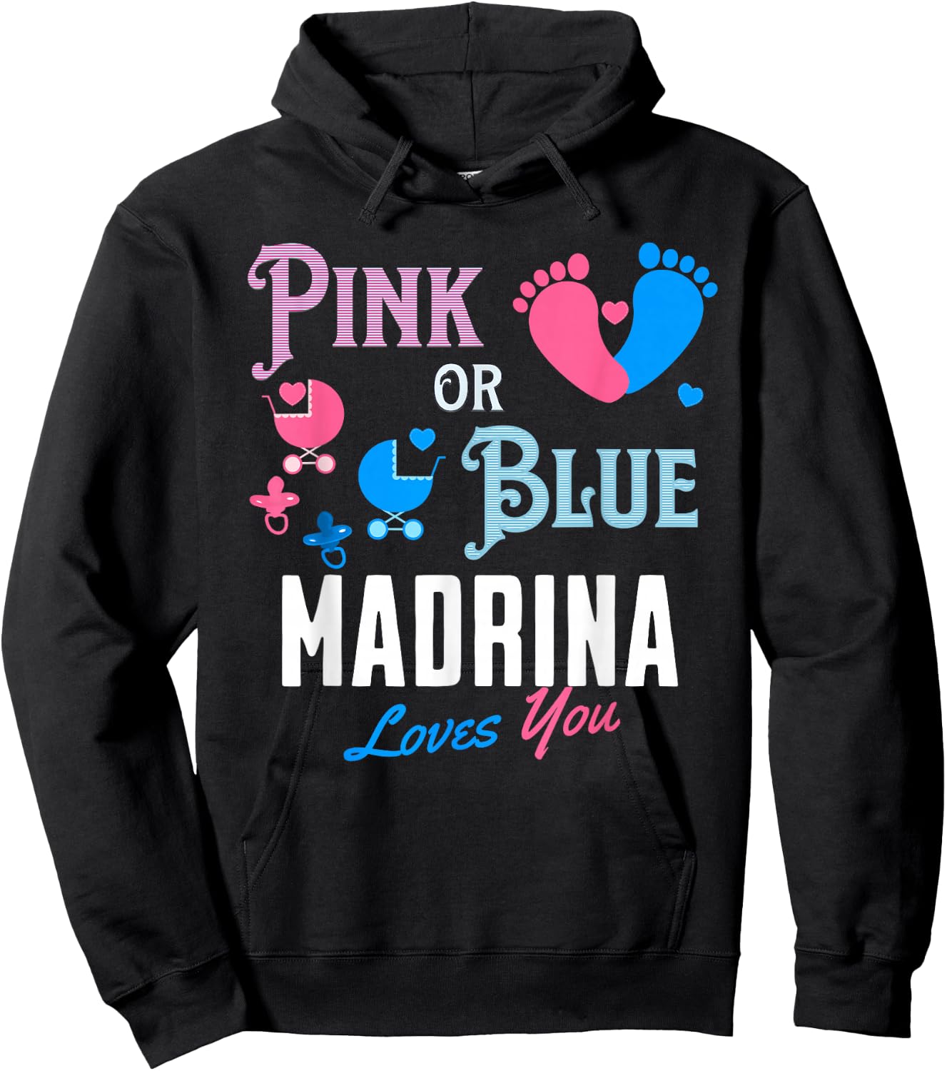 Spanish Gender Reveal Madrina Godmother Pink Blue Baby Feet Hoodie - Hoodie | Black