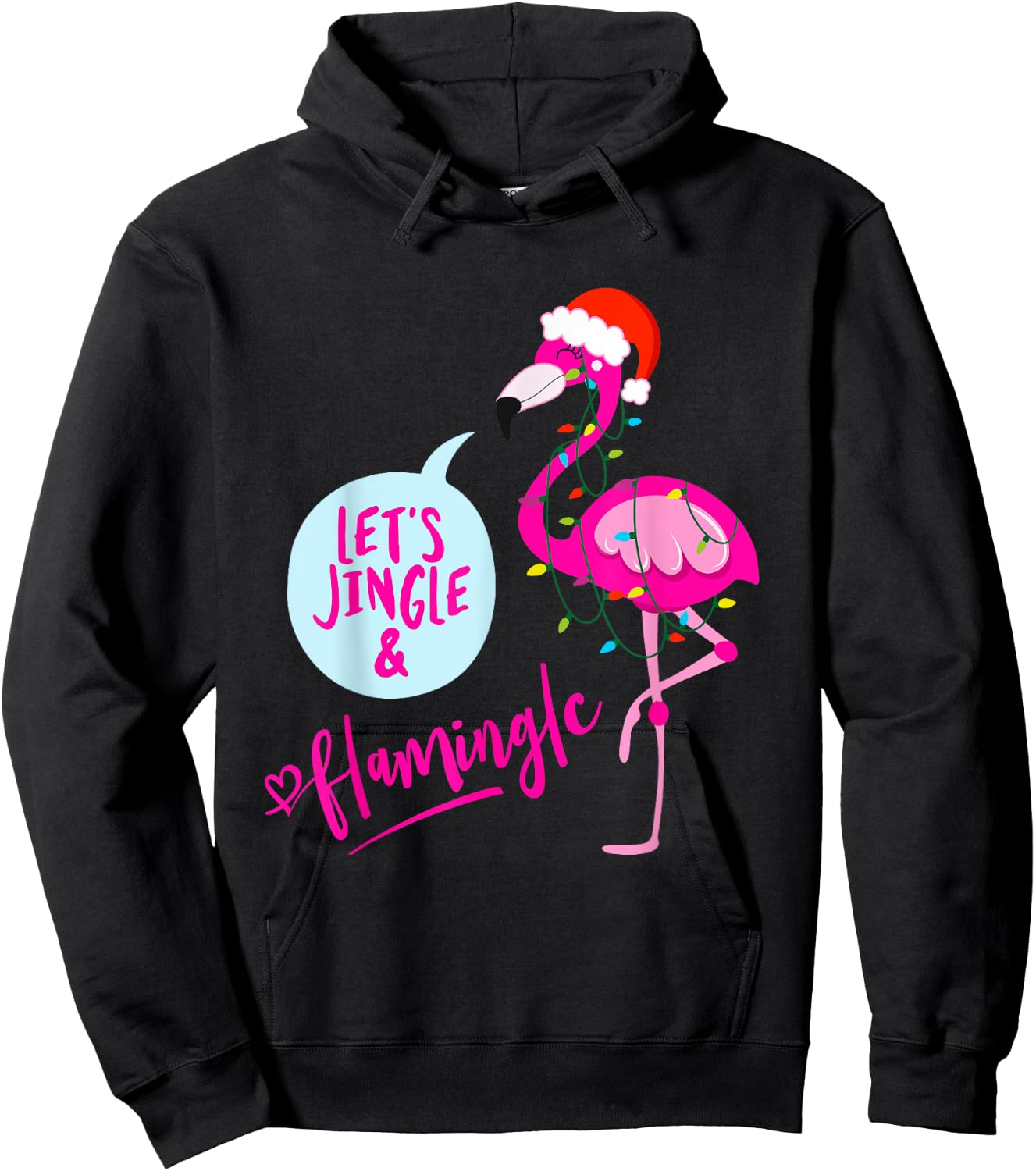 Bahaa's Let's Jingle & Flamingle -Adults Christmas Graphic Hoodie - Hoodie | Black