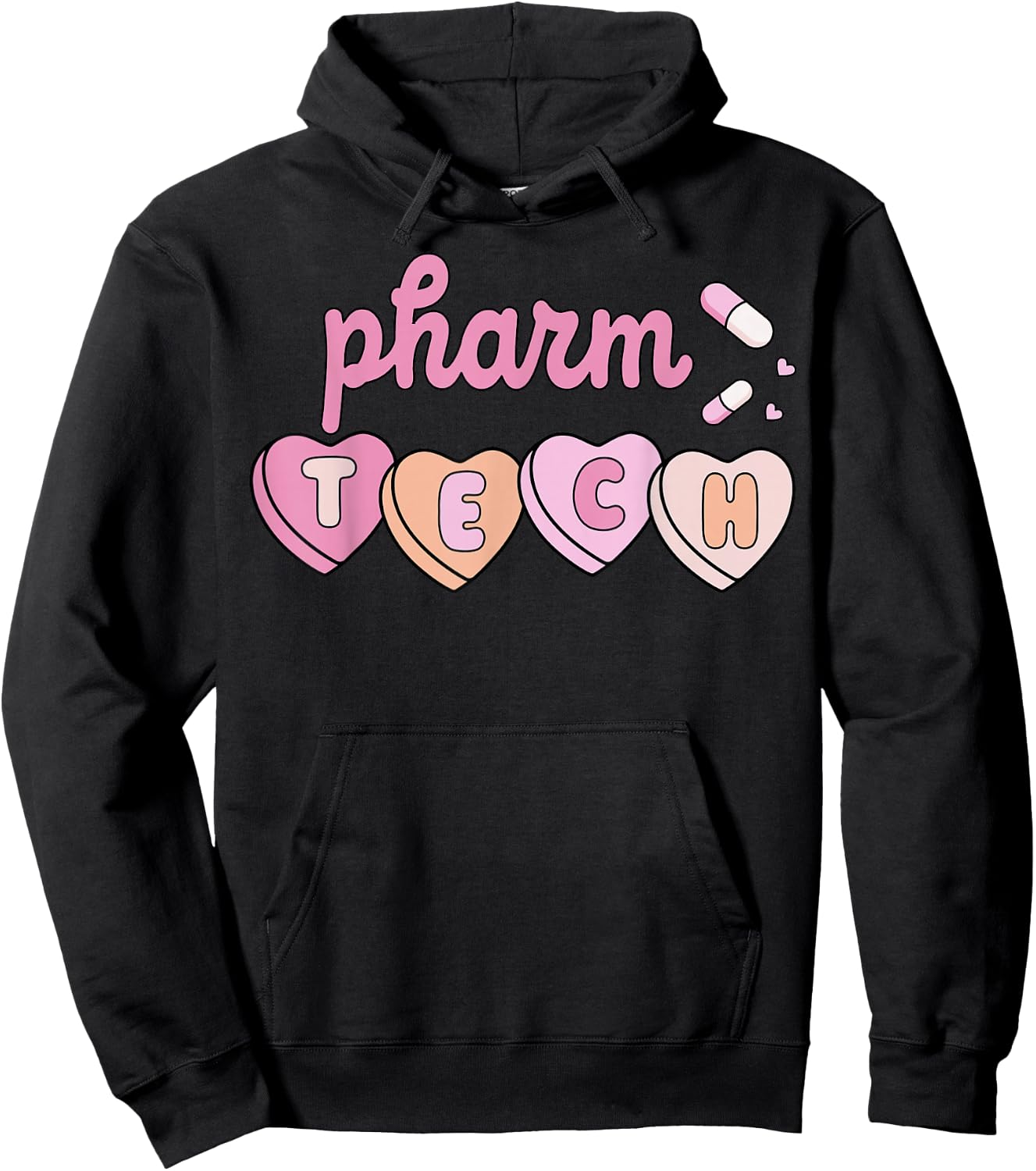 Pharm Tech Valentines Day Pharmacist Technician Cupid Hearts Hoodie - Hoodie | Black
