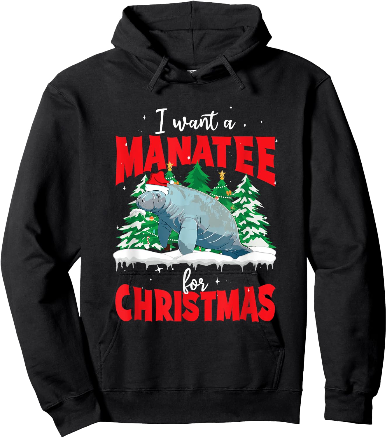Funny Manatee Lover Xmas Aquatic Mammal Christmas Manatee Hoodie - Hoodie | Black