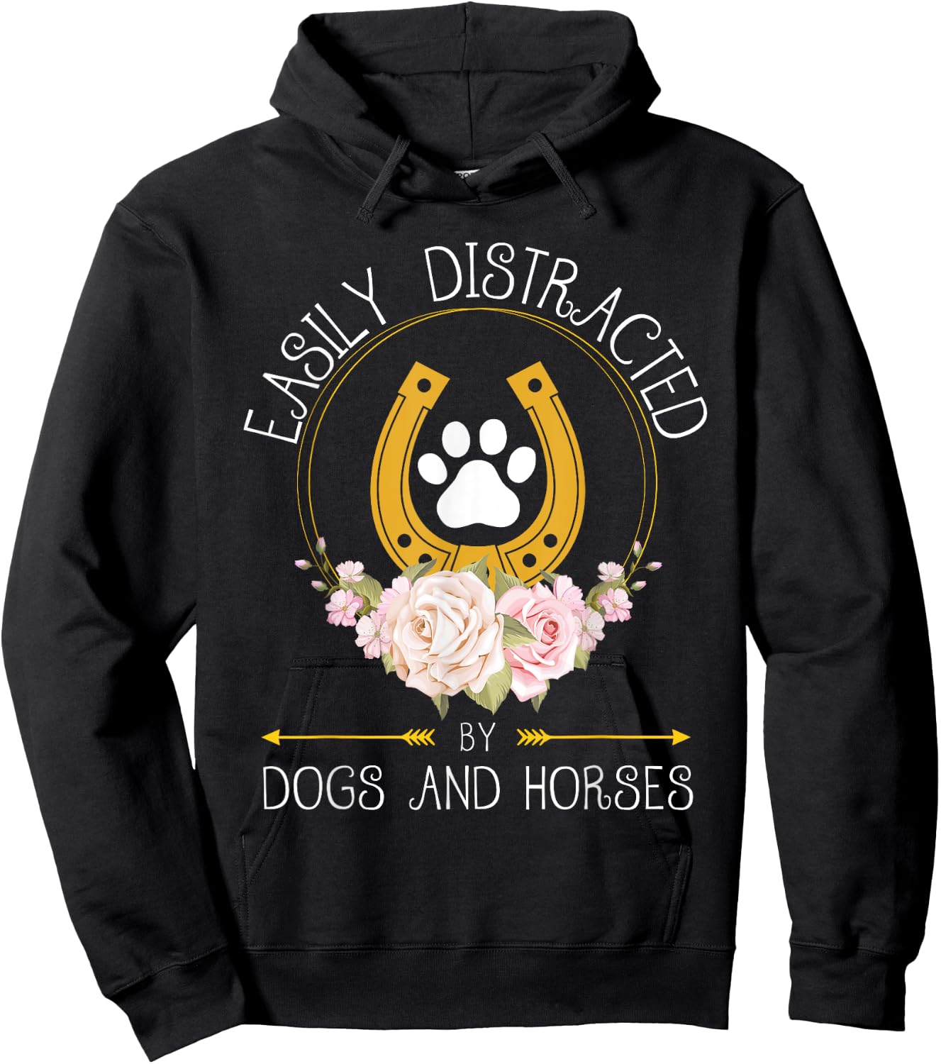 Easily Distracted By Dogs And Horses Funny Farm Animal Lover Hoodie - Hoodie | Black