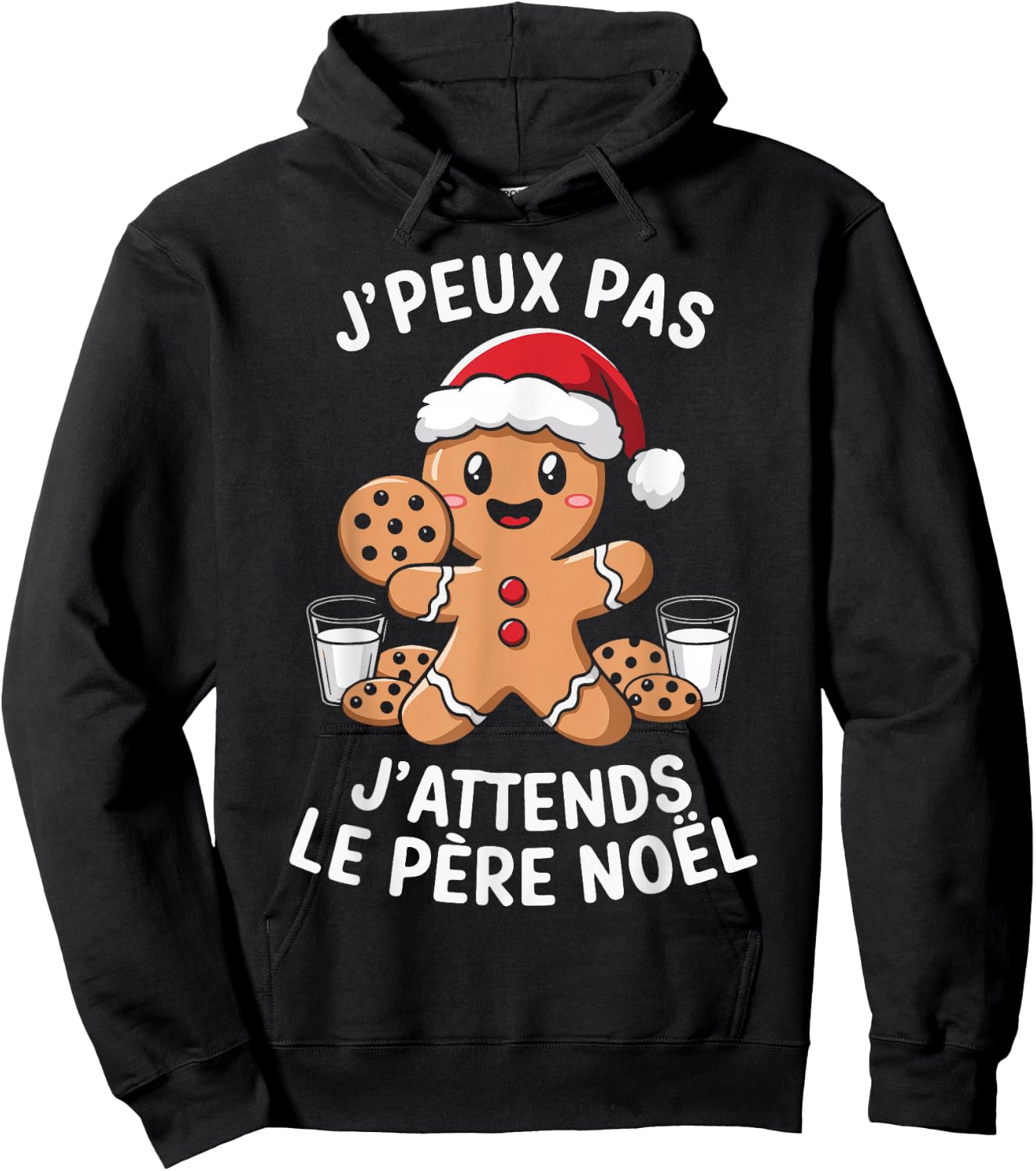 Gingerbread J'peux Pas J'attends Le Père Noël Humour Christmas , Black, S Hoodie - Hoodie | Black