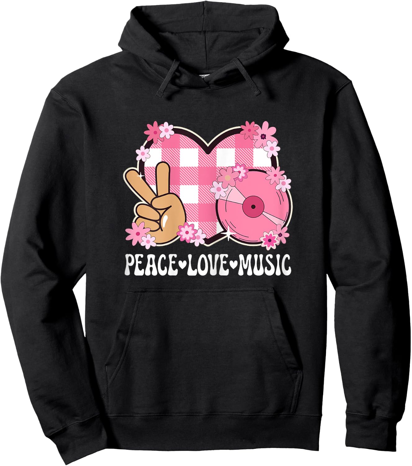 Peace Love Music Lover Outfit Women Teen Girls Cute Musician Hoodie - Hoodie | Black