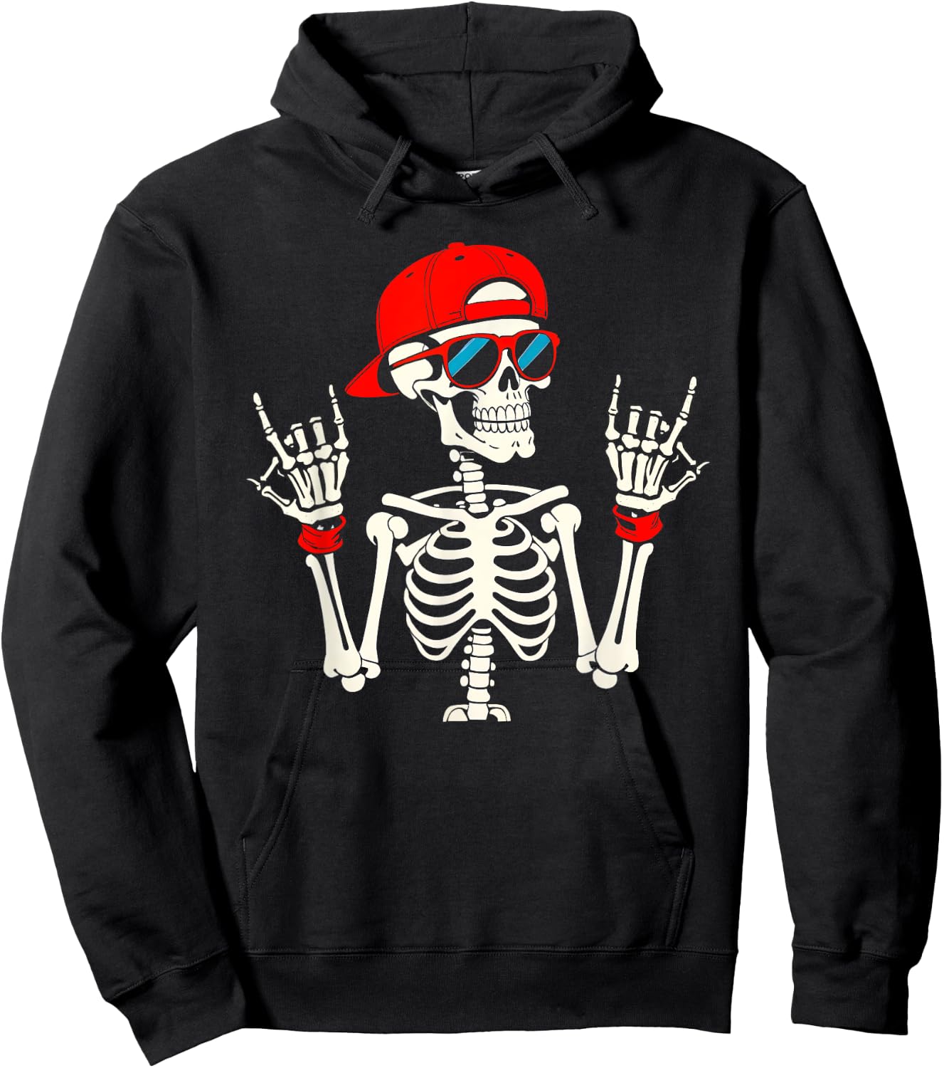 Halloween Skater Teen Boy Cool Skeleton Rock and Roll Men Hoodie - Hoodie | Black